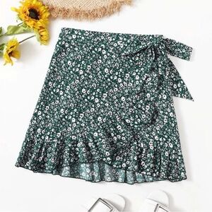 Dark Green Floral Skirt
